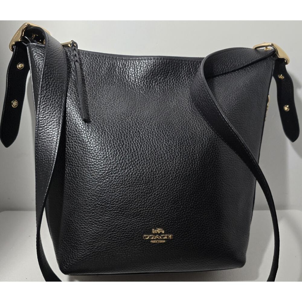 Coach Val Crossbody Shoulder Bag Duffle Black Soft Pebbled Leather Purse C2818 - Picture 2 of 16
